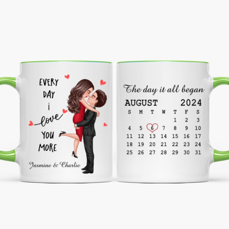 Everyday I Love You More Couple Hugging Kissing Calendar Keepsake  Gift Personalized Mug