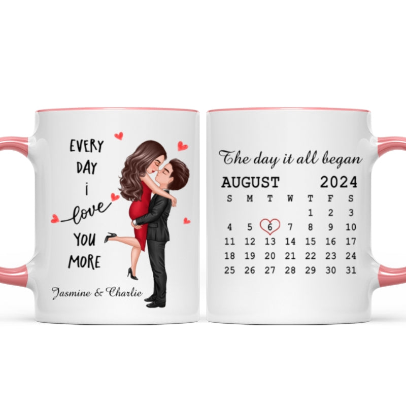 Everyday I Love You More Couple Hugging Kissing Calendar Keepsake  Gift Personalized Mug